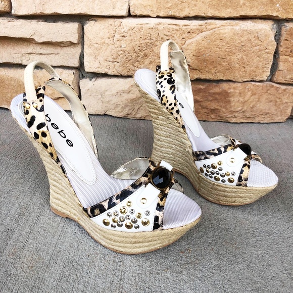 bebe Shoes - SOLD!! - Bebe Leopard Platform Espadrille Wedges